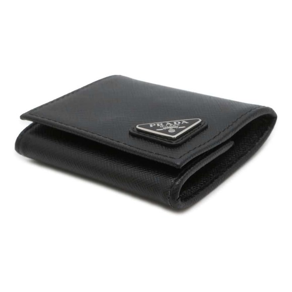 Prada Coin Case Triangle Logo Saffiano Leather Wallet Black - Picture 2 of 7